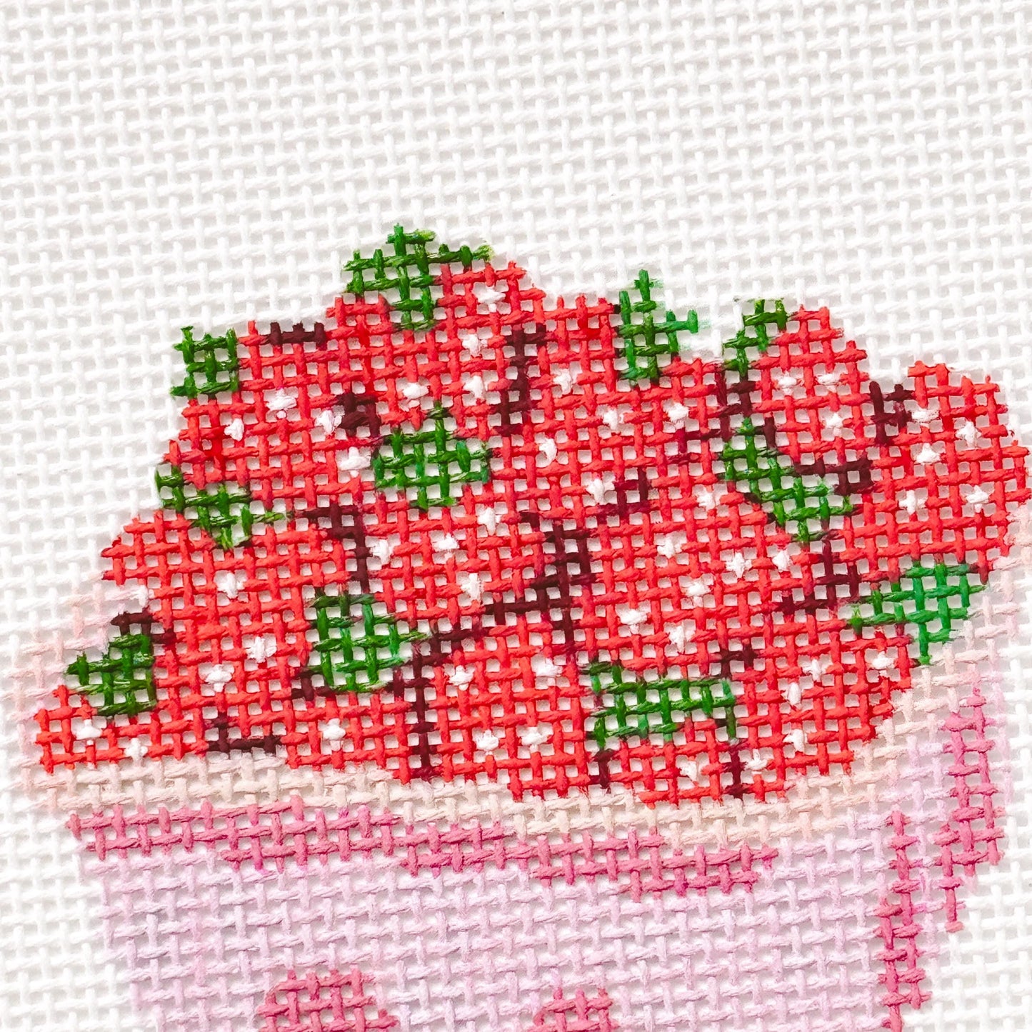 Strawberry Basket Needlepoint Canvas 18 Mesh 3” Design, Summer Strawberries Needlepoint Canvas modern Hand Painted