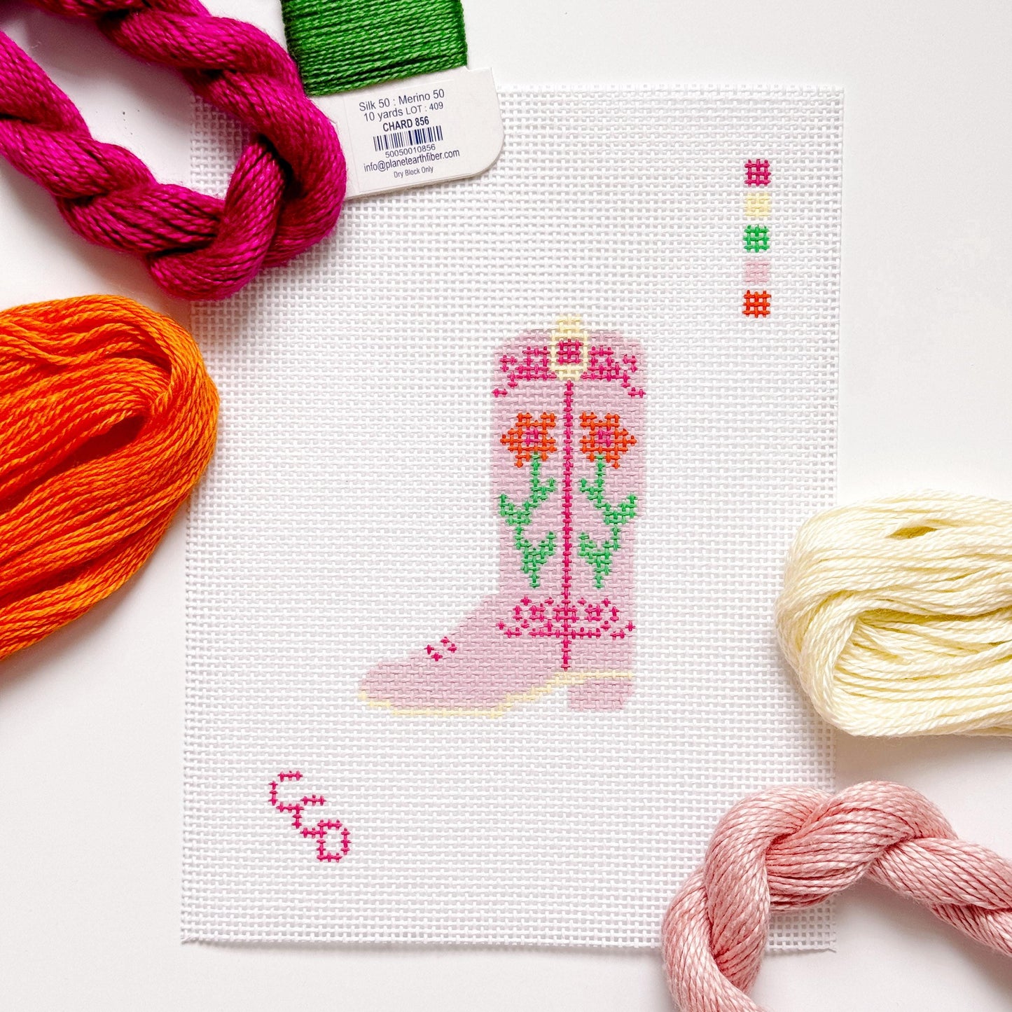 Hand Painted Pink Cowgirl Boot 3” Needlepoint Canvas 13 Mesh southern Needlepoint Canvas Boot Hand Painted