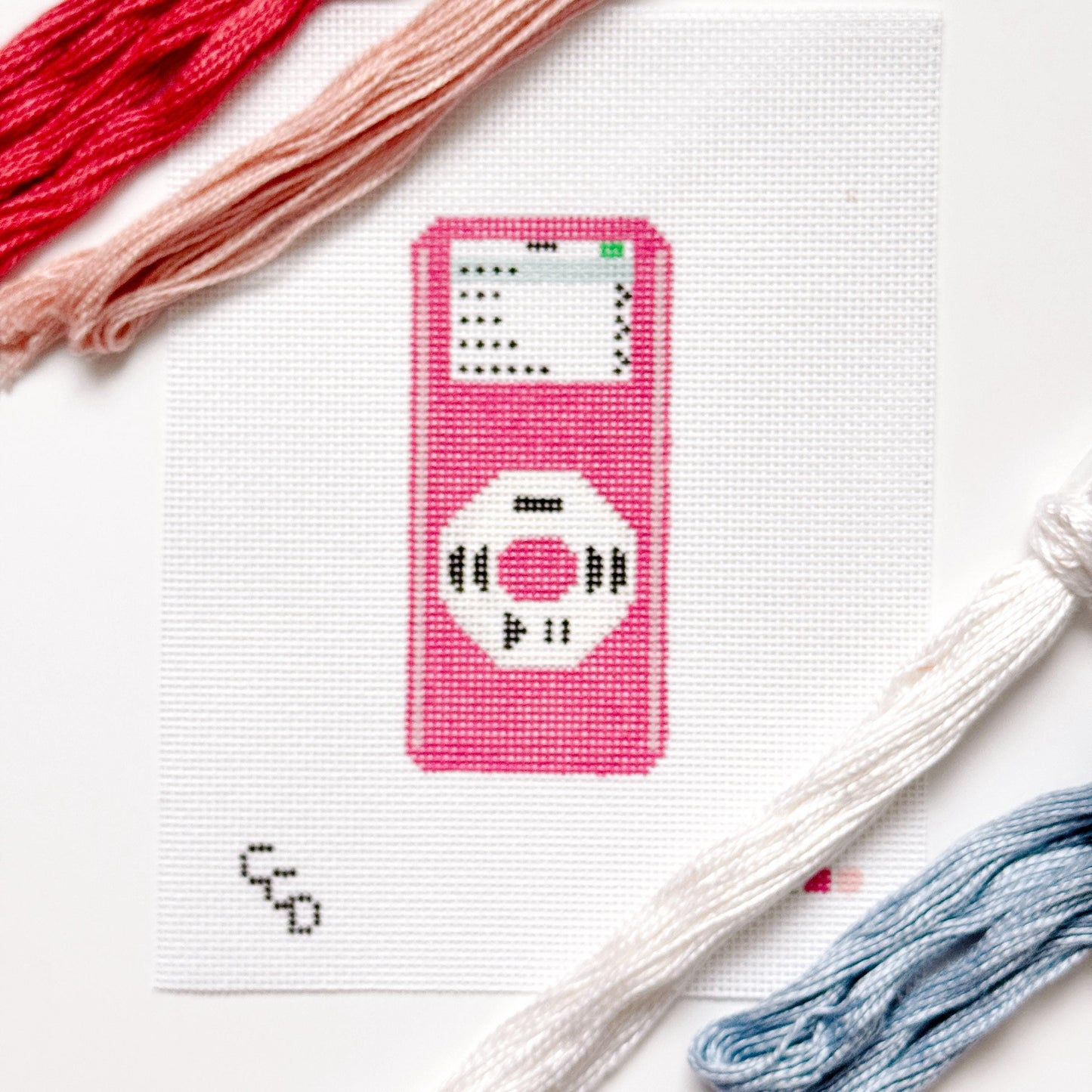 Y2K MP3 Player Pink Nostalgic Needlepoint Canvas 13 Mesh 5"x2.5" Design, Y2K Needlepoint, Aesthetic Needlepoint Canvas Hand Painted
