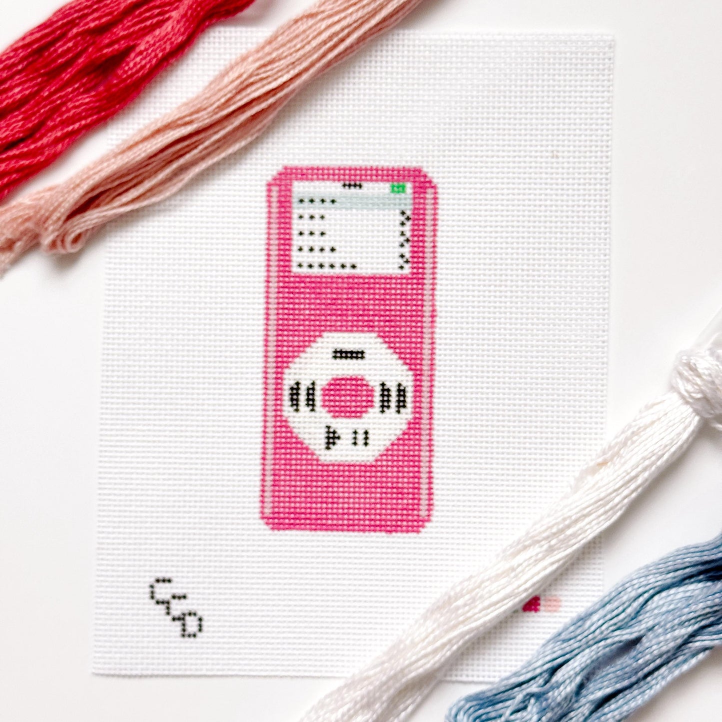 Y2K MP3 Player Pink Nostalgic Needlepoint Canvas 13 Mesh 5"x2.5" Design, Y2K Needlepoint, Aesthetic Needlepoint Canvas Hand Painted