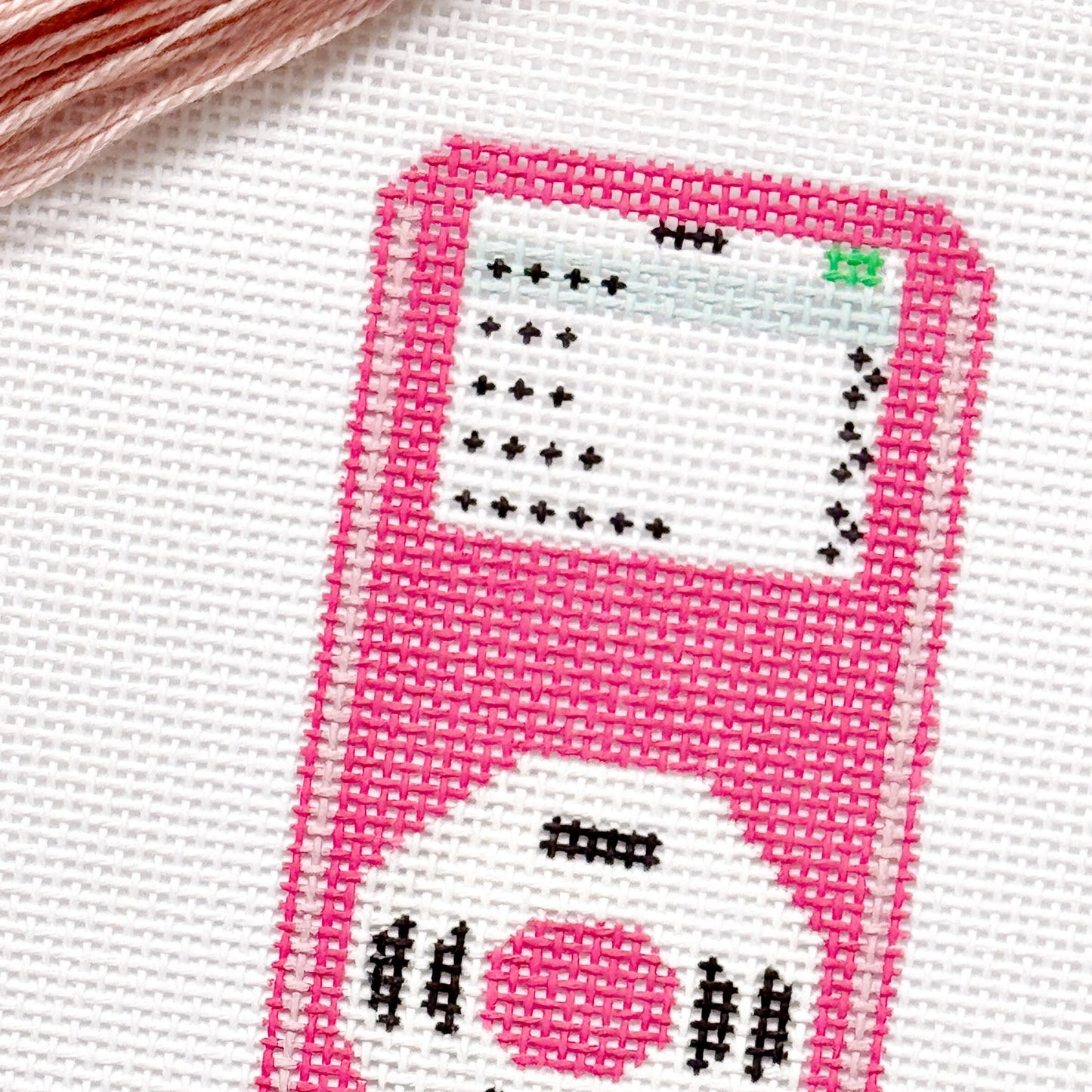 Y2K MP3 Player Pink Nostalgic Needlepoint Canvas 13 Mesh 5"x2.5" Design, Y2K Needlepoint, Aesthetic Needlepoint Canvas Hand Painted