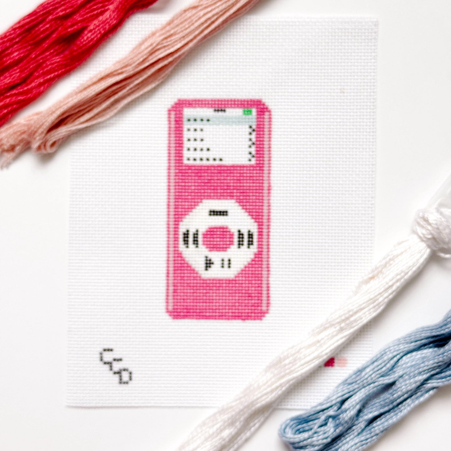 Y2K MP3 Player Pink Nostalgic Needlepoint Canvas 13 Mesh 5"x2.5" Design, Y2K Needlepoint, Aesthetic Needlepoint Canvas Hand Painted