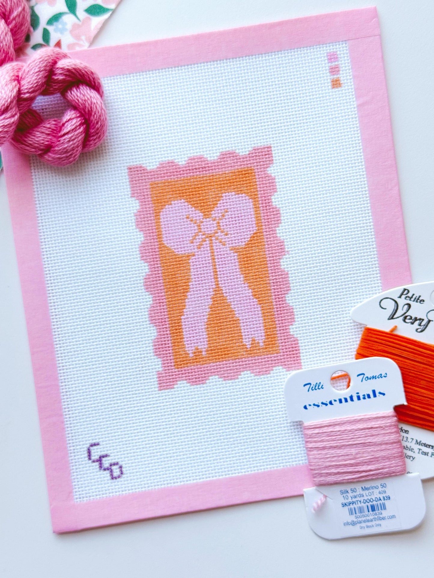 Pink Bow Needlepoint Canvas, 18 Mesh 2”x4” Design, Coquette Stamp Needlepoint Canvas, Bow Stamp Needlepoint Canvas