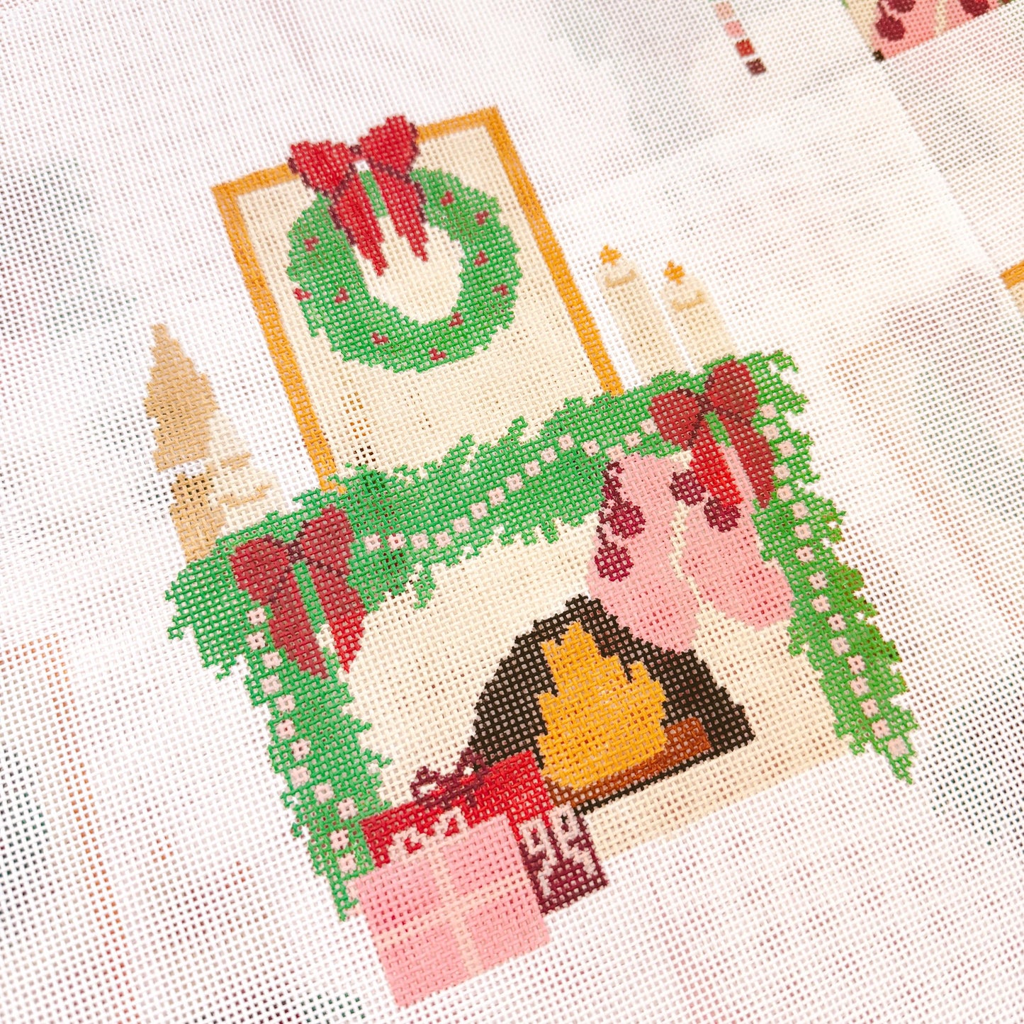Hand Painted Christmas Fireplace Needlepoint Canvas 8” Needlepoint Canvas 18 Mesh Needlepoint Canvas Christmas Hand Painted