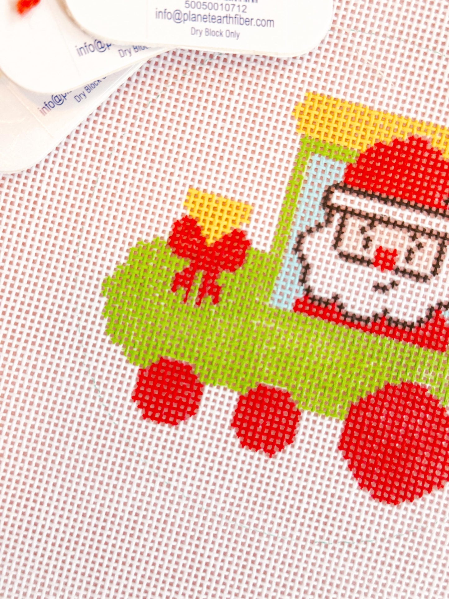 Hand Painted Christmas Santa Train Ornament Roun Needlepoint Canvas 4” Needlepoint Canvas 18 Mesh Needlepoint Canvas Christmas Hand Painted