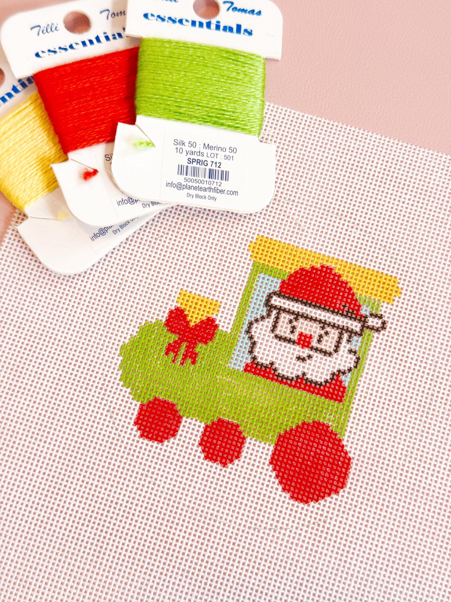 Hand Painted Christmas Santa Train Ornament Roun Needlepoint Canvas 4” Needlepoint Canvas 18 Mesh Needlepoint Canvas Christmas Hand Painted