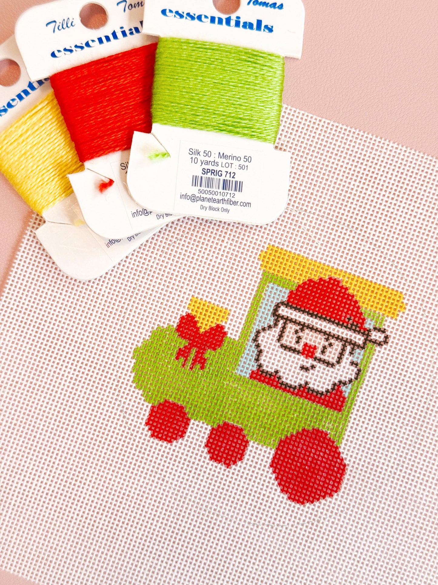 Hand Painted Christmas Santa Train Ornament Roun Needlepoint Canvas 4” Needlepoint Canvas 18 Mesh Needlepoint Canvas Christmas Hand Painted