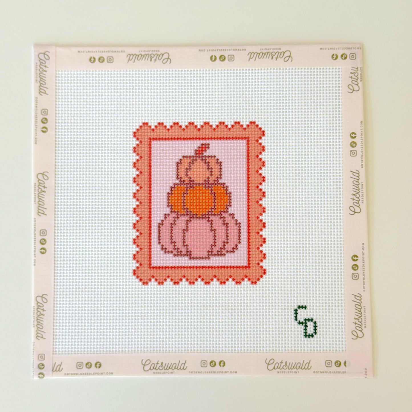 Stacked pink and orange pumpkins 13 mesh hand-painted needlepoint canvas