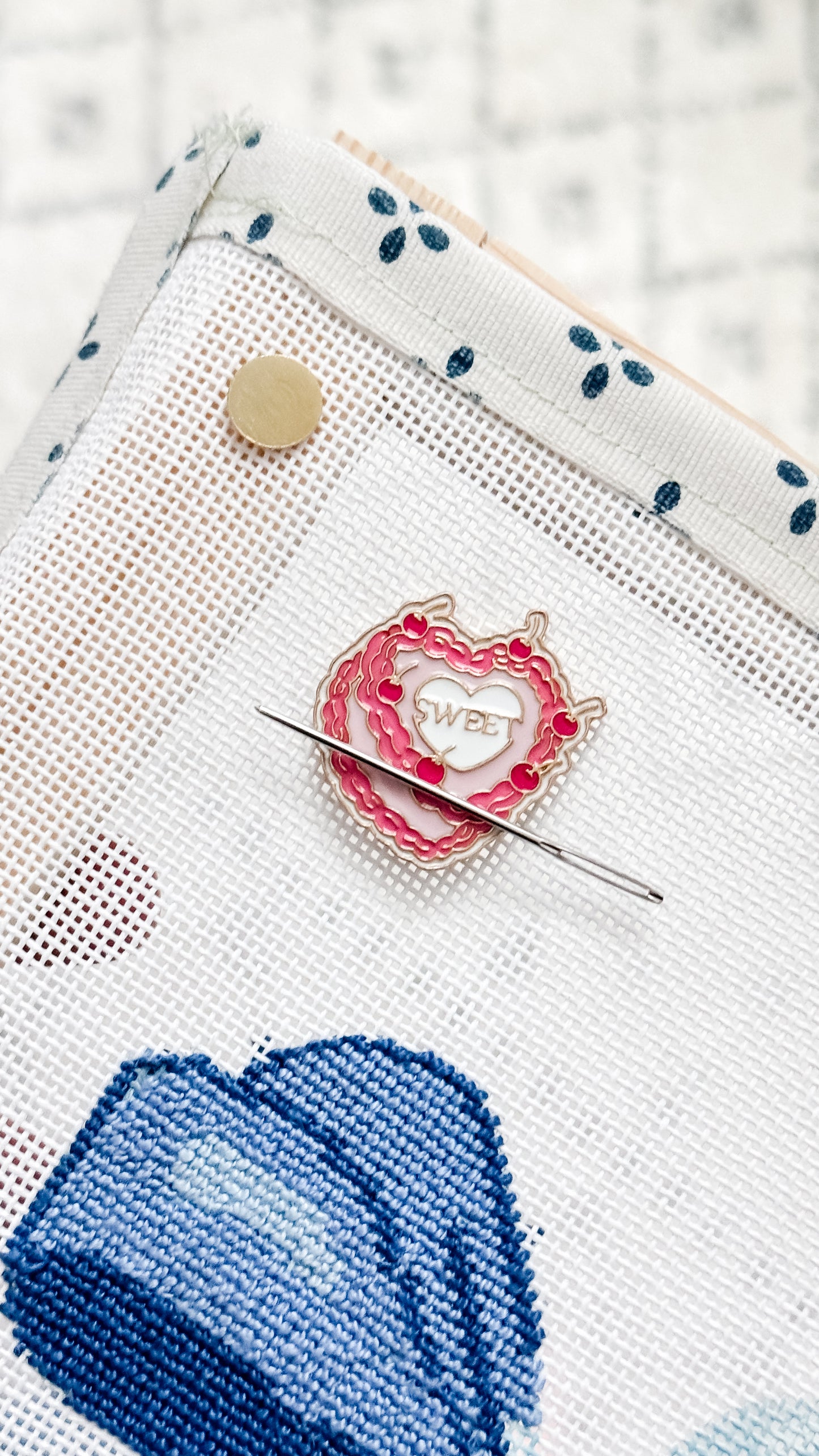 Aesthetic Coquette Needle Minder, Needlepoint Needle Minder, Cherry Heart Cake Cute Pink Neeldle Minder Magnetic