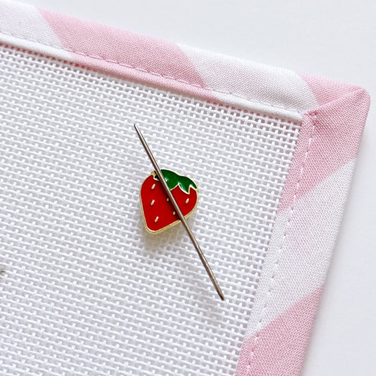 Mini Strawberry Needle Minder | Magnetic Needle Holder for Cross Stitch & Needlepoint | Cute Fruit Sewing Accessory Gift
