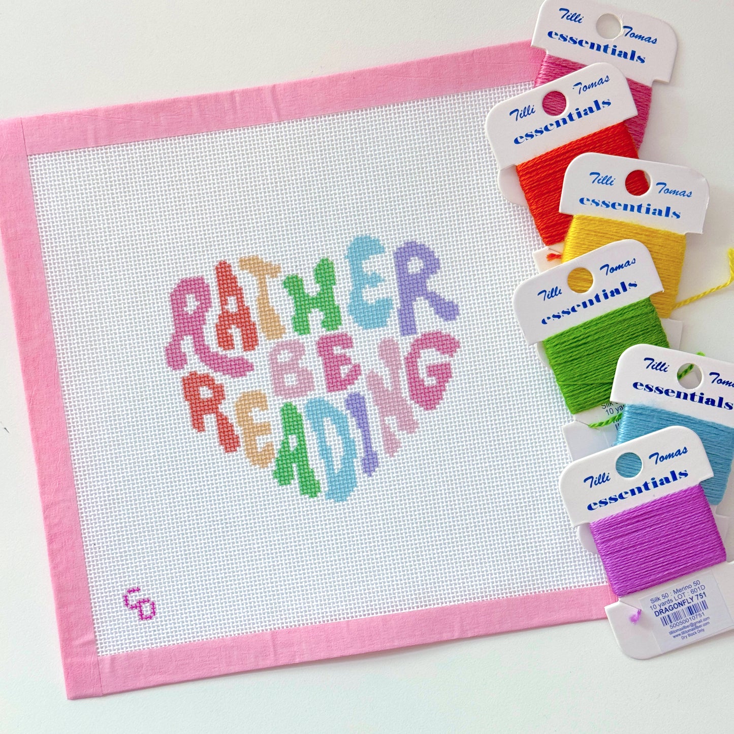Rather Be Reading Rainbow Heart Needlepoint Canvas, Bookish Needlepoint Canvas, 18 Mesh, 4x4 Design