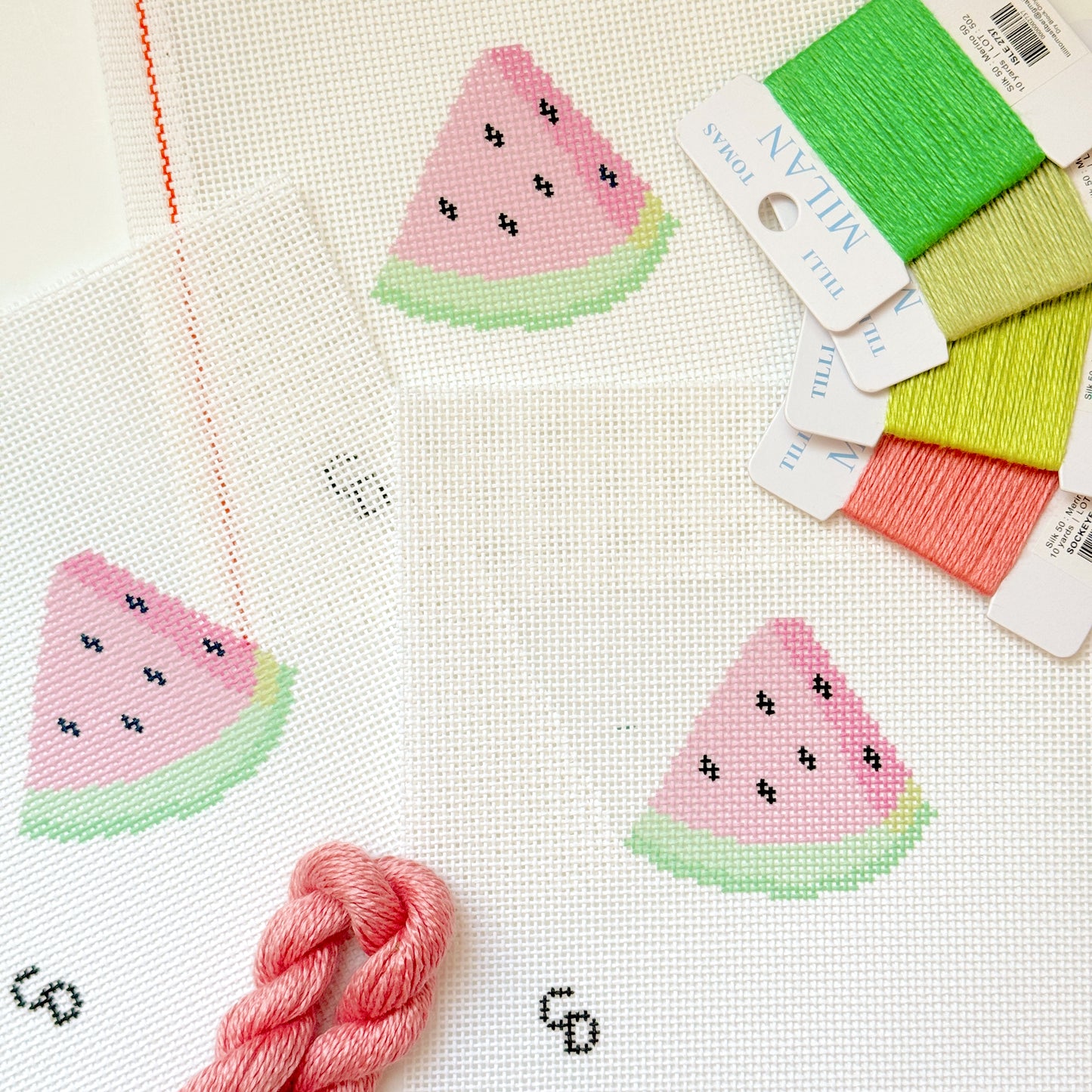 Watermelon Slice 13 Mesh Needlepoint Canvas, 3”x3” Design, Summer Needlepoint Canvas, Beginner Needlepoint