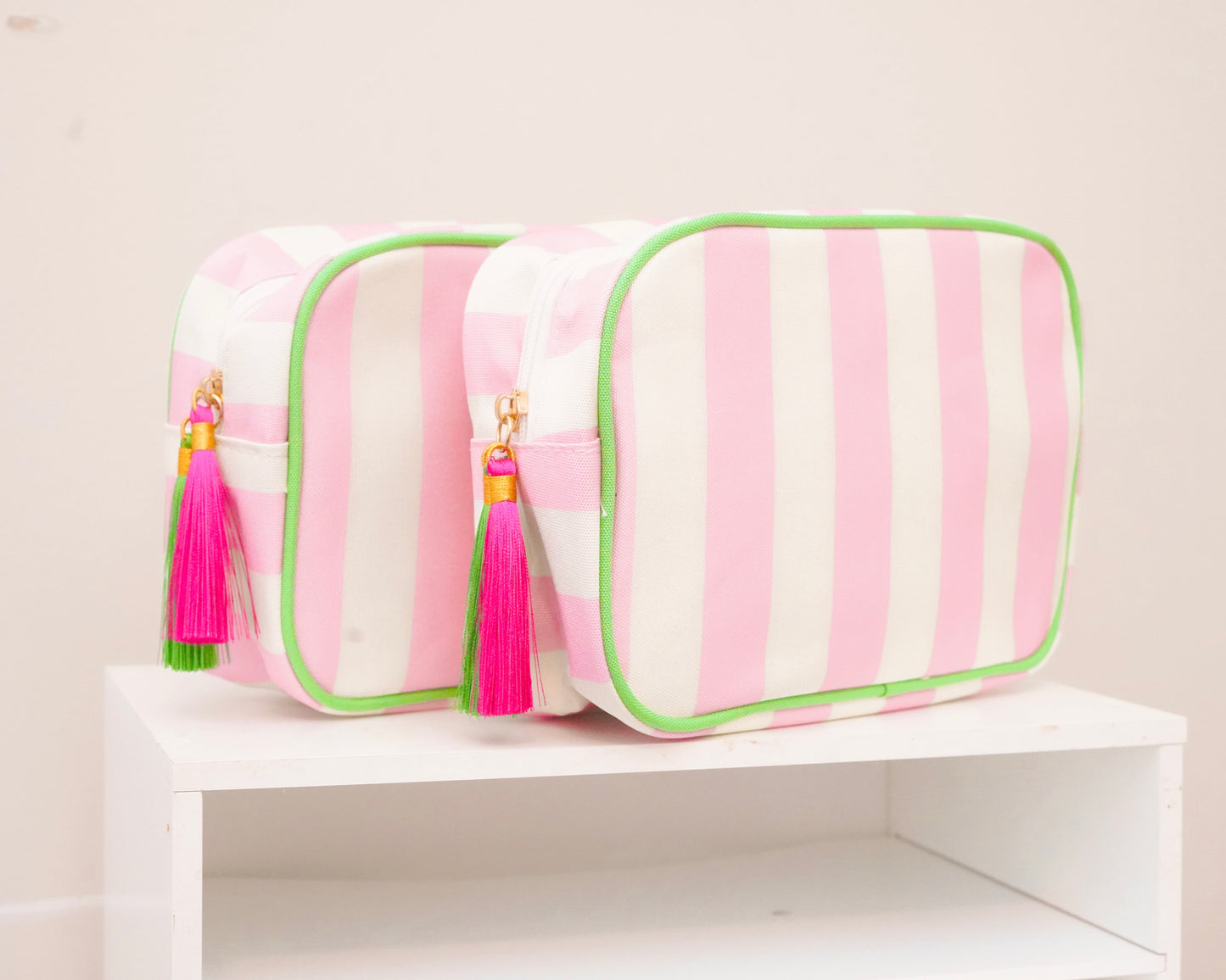 Pink Striped Needlepoint Accessories Zip Pouch, Needlepoint Project Bag