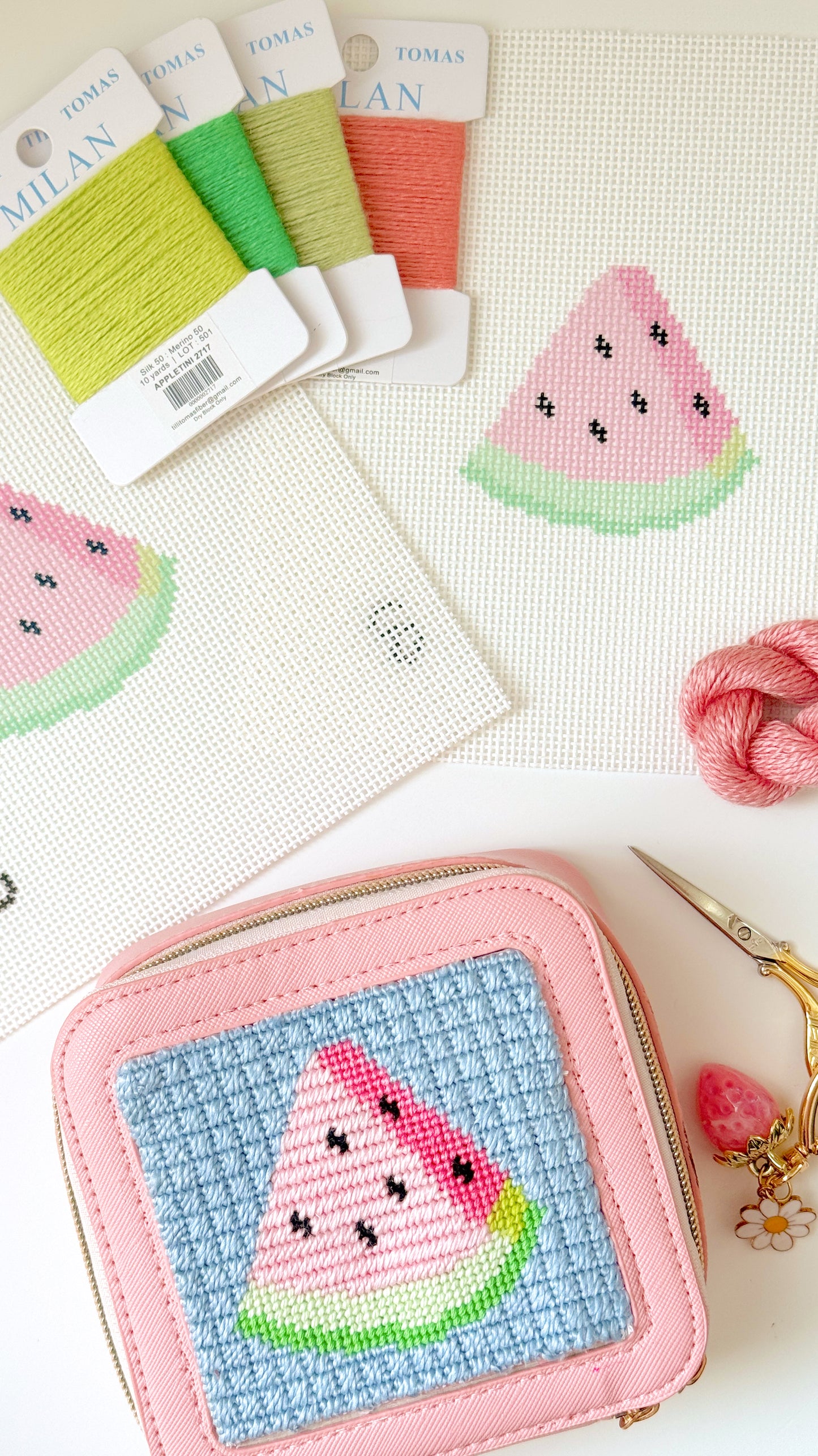Watermelon Slice 13 Mesh Needlepoint Canvas, 3”x3” Design, Summer Needlepoint Canvas, Beginner Needlepoint