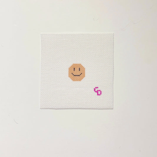 Mini 1” Round Bag Tag Insert Smile Happy Face Hand Painted Needlepoint Canvas 18 Mesh, 1x1 Design