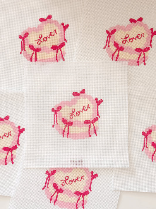 Coquette Bow Heart Cake Needlepoint Canvas | 4” 18 Mesh Coquette Needlepoint Design | Valentine’s Day Bow Cake