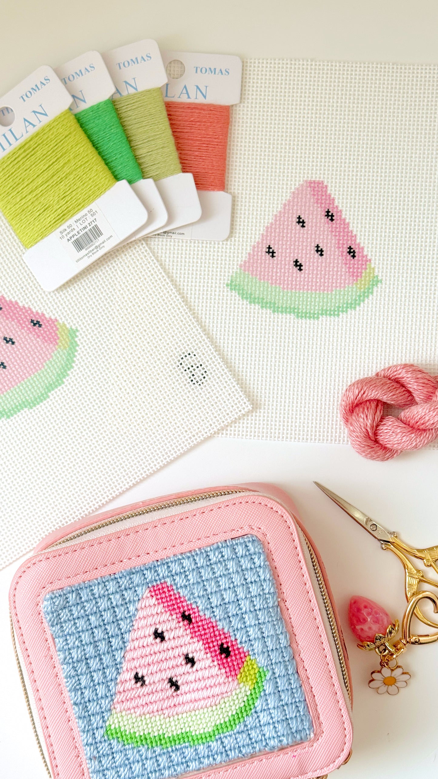 Watermelon Slice 13 Mesh Needlepoint Canvas, 3”x3” Design, Summer Needlepoint Canvas, Beginner Needlepoint