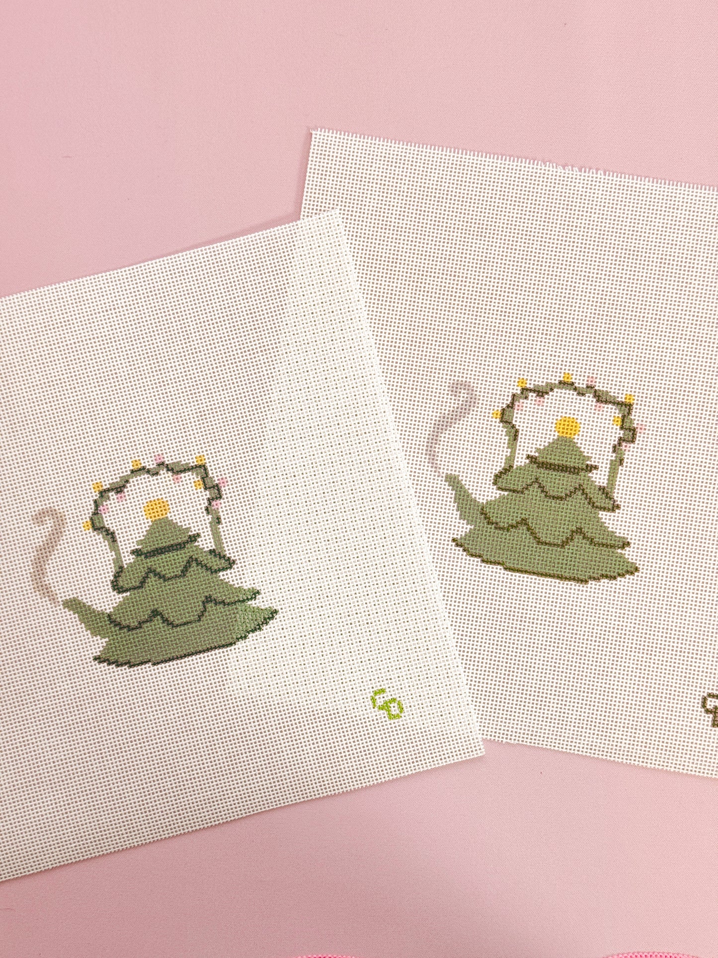 Christmas Tree Tea Kettle 18 Mesh Needlepoint Canvas – 2.5” x 3” Design