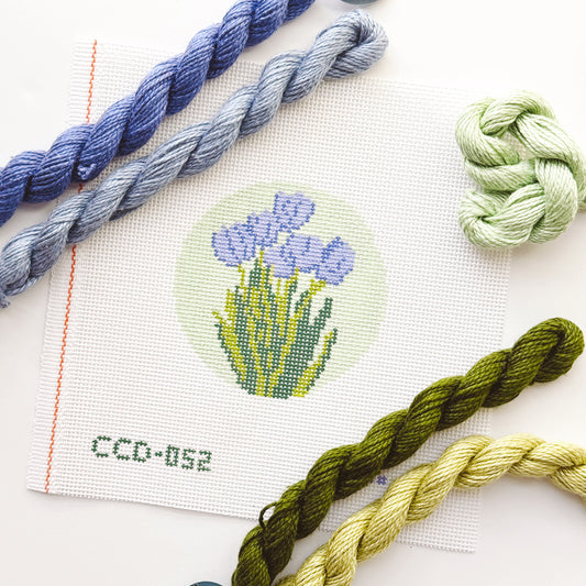 Tulip Flower Round Needlepoint Canvas | Hand-Painted 13 Mesh | 4” Design on 8” x 8” Canvas | Ready to Ship