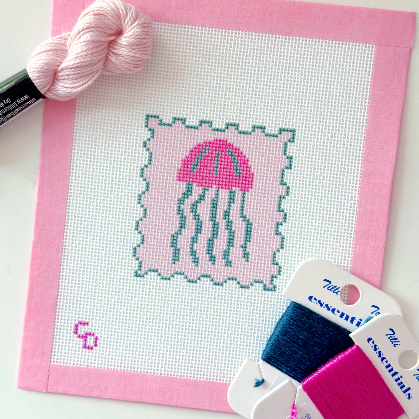 Jellyfish Stamp Needlepoint Canvas, Summer Needlepoint, Beach Needlepoint, 18 Mesh, 2x3 Design