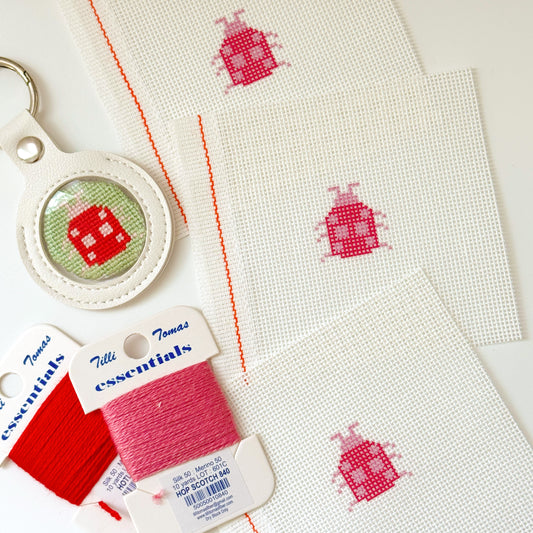 Mini Ladybug  1” Round Key Fob Needlepoint Canvas, Mini Needlepoint Canvas, Spring Needlepoint