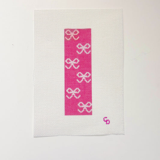 Pink Bow Bookmark Hand Painted Needlepoint Canvas 18 Mesh, 2x5 Design