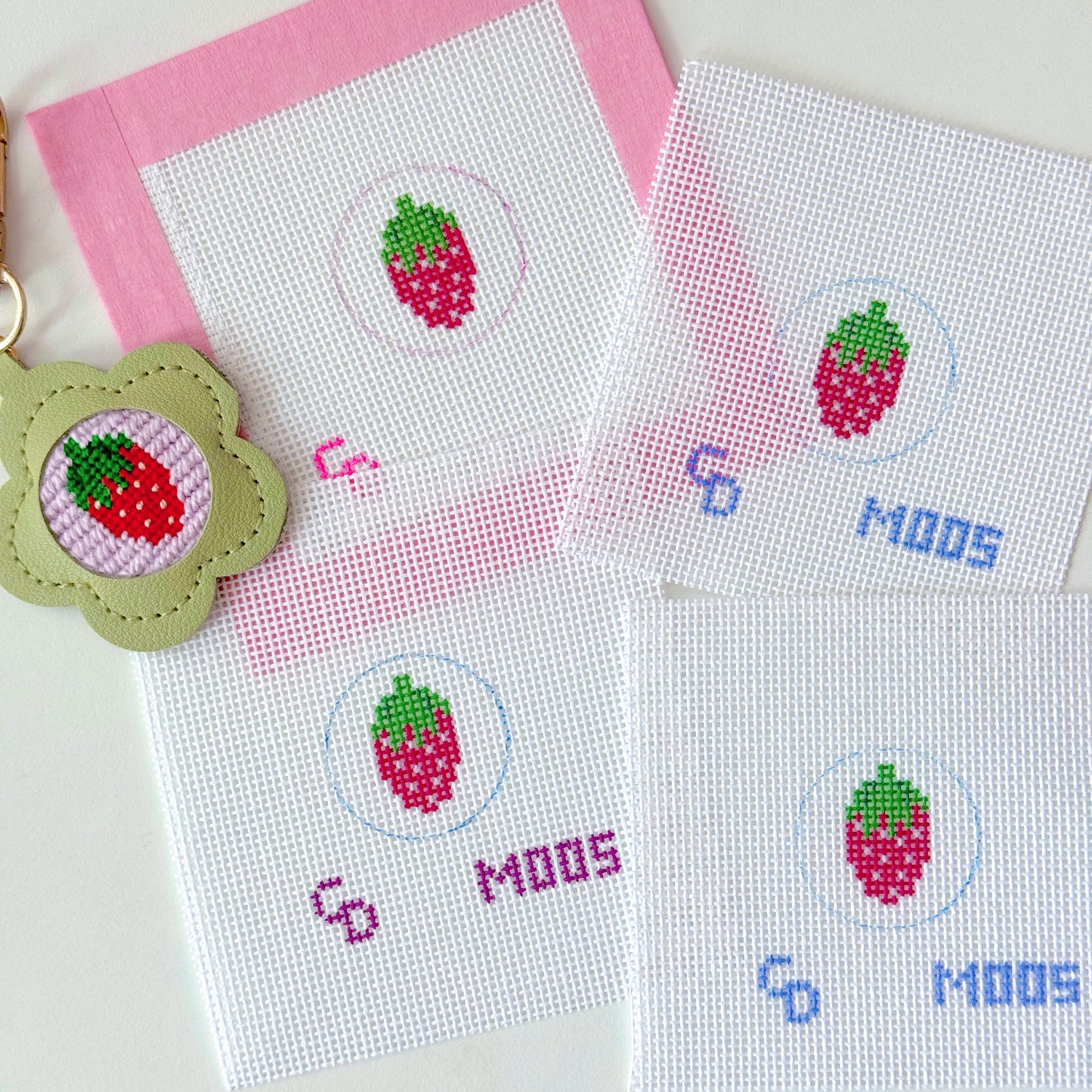 Mini Strawberry 1” Circle Key Fob Canvas Insert, 18 Mesh, Beginner Needlepoint