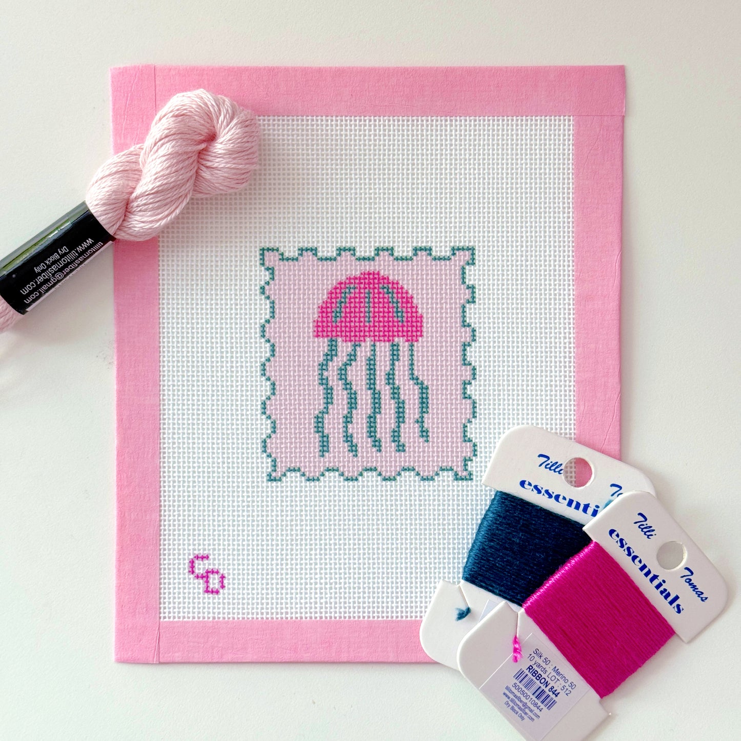 Jellyfish Stamp Needlepoint Canvas, Summer Needlepoint, Beach Needlepoint, 18 Mesh, 2x3 Design