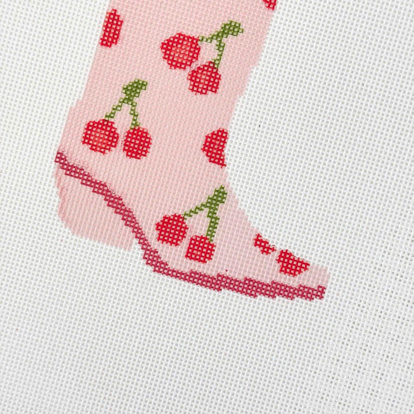 Hand-Painted Cherry Cowgirl Boot Needlepoint Canvas | 6” Design | 18 Mesh Modern Western Design