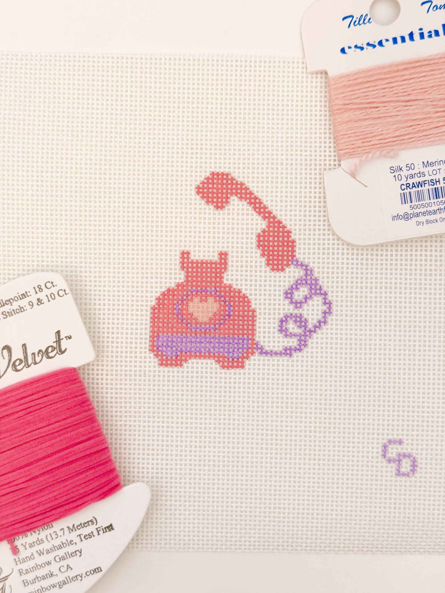 Valentines Day Needlepoint Canvas, Heart Telephone Needlepoint Canvas, 2”x2” Mini Needlepoint Canvas