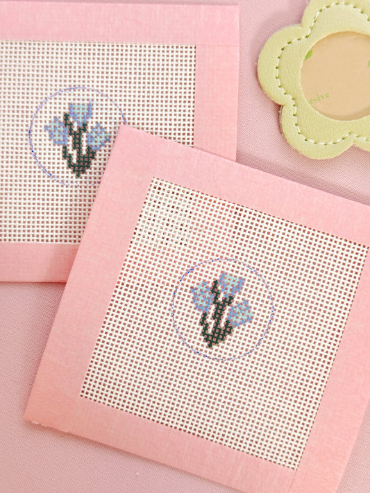 Mini Bag Tag Flower Needlepoint Canvas Hand Painted Key Fob Canvas Mini 1”x1” 18 Mesh