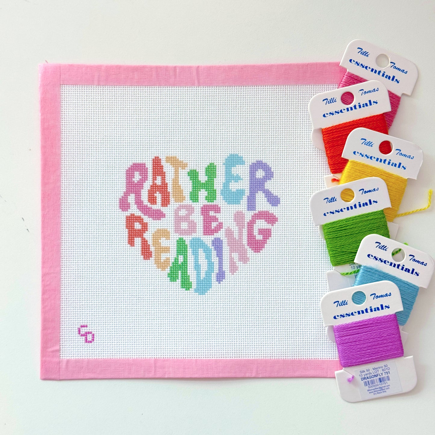 Rather Be Reading Rainbow Heart Needlepoint Canvas, Bookish Needlepoint Canvas, 18 Mesh, 4x4 Design