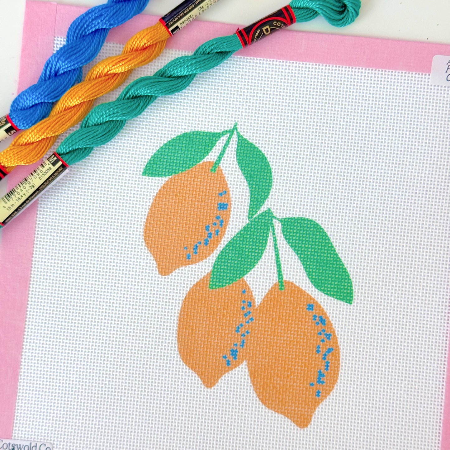 Lemon Tree Needlepoint Canvas, Lemons Summer Needlepoint Canvas, Artisan Printed Canvas, 4x5” Design 18 Mesh