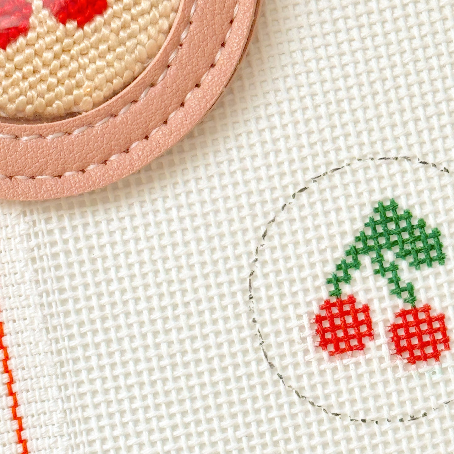 Mini Cherry 1” Round Key Fob Needlepoint Canvas, Mini Needlepoint Canvas, Cherry Needlepoint