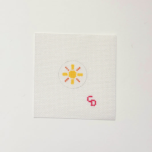 Mini 1” Round Bag Tag Insert Sunshine Summer Hand Painted Needlepoint Canvas 18 Mesh, 1x1 Design