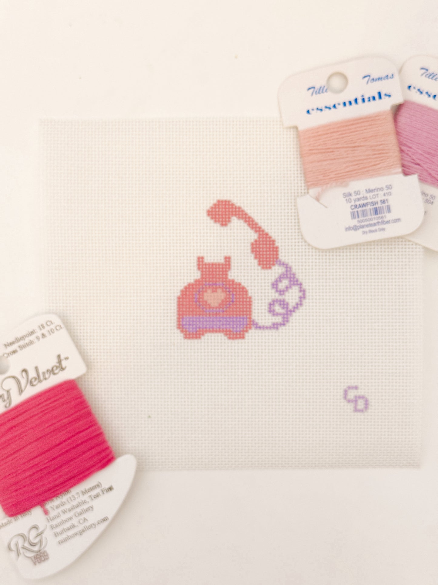 Valentines Day Needlepoint Canvas, Heart Telephone Needlepoint Canvas, 2”x2” Mini Needlepoint Canvas