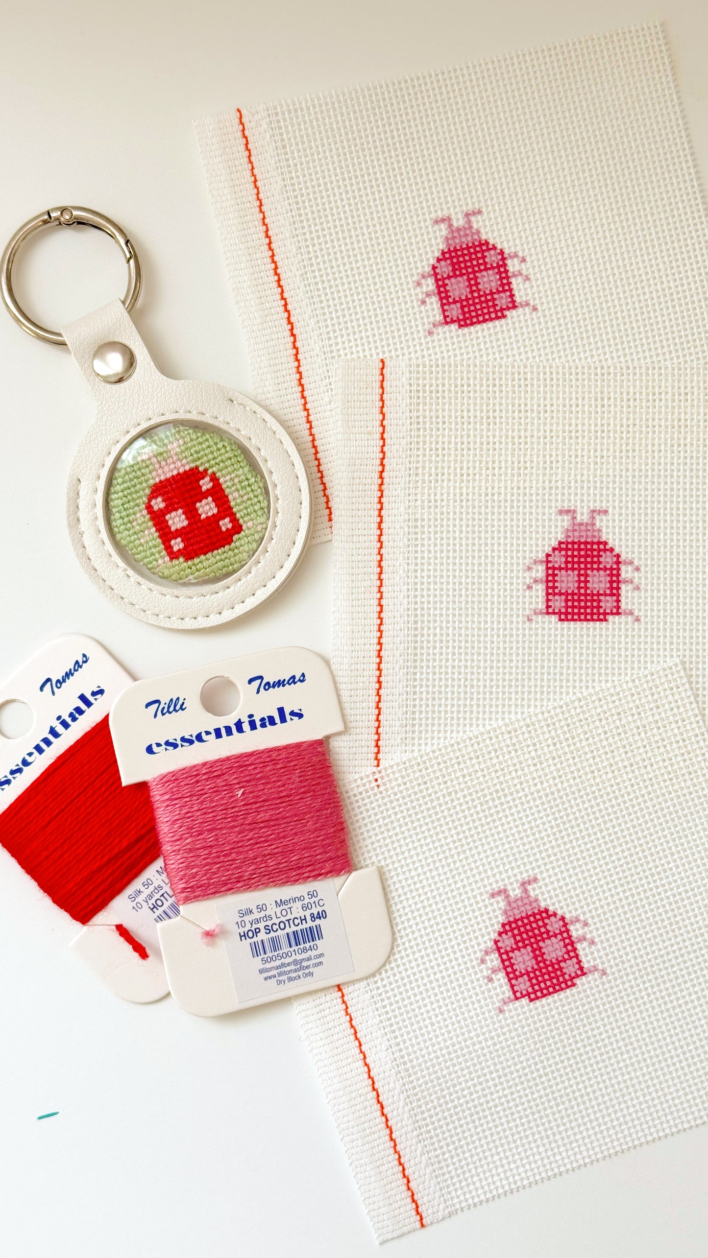 Mini Ladybug  1” Round Key Fob Needlepoint Canvas, Mini Needlepoint Canvas, Spring Needlepoint