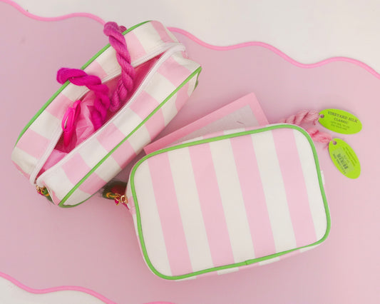 Pink Striped Needlepoint Accessories Zip Pouch, Needlepoint Project Bag