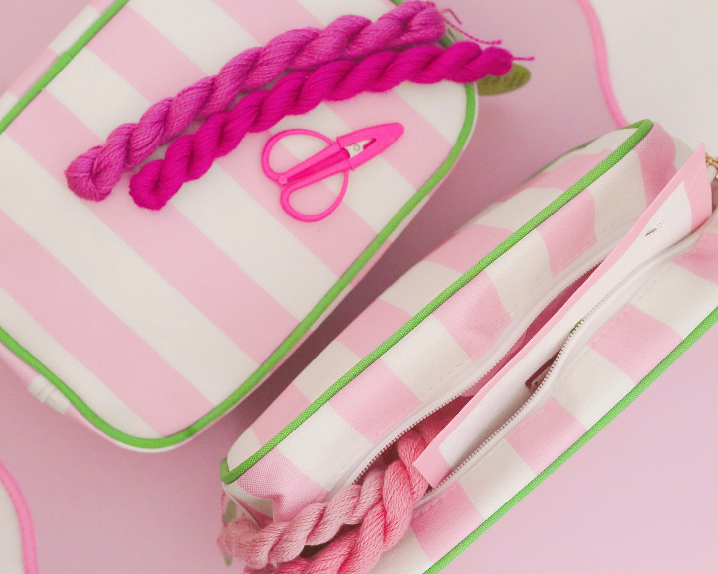 Pink Striped Needlepoint Accessories Zip Pouch, Needlepoint Project Bag