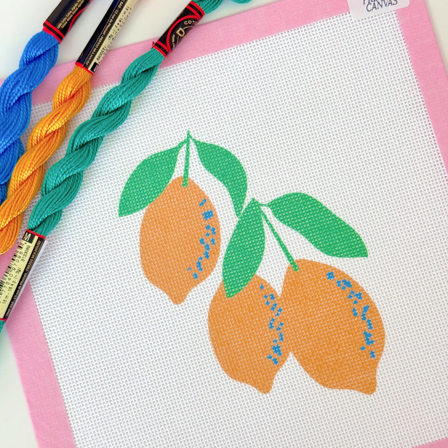 Lemon Tree Needlepoint Canvas, Lemons Summer Needlepoint Canvas, Artisan Printed Canvas, 4x5” Design 18 Mesh