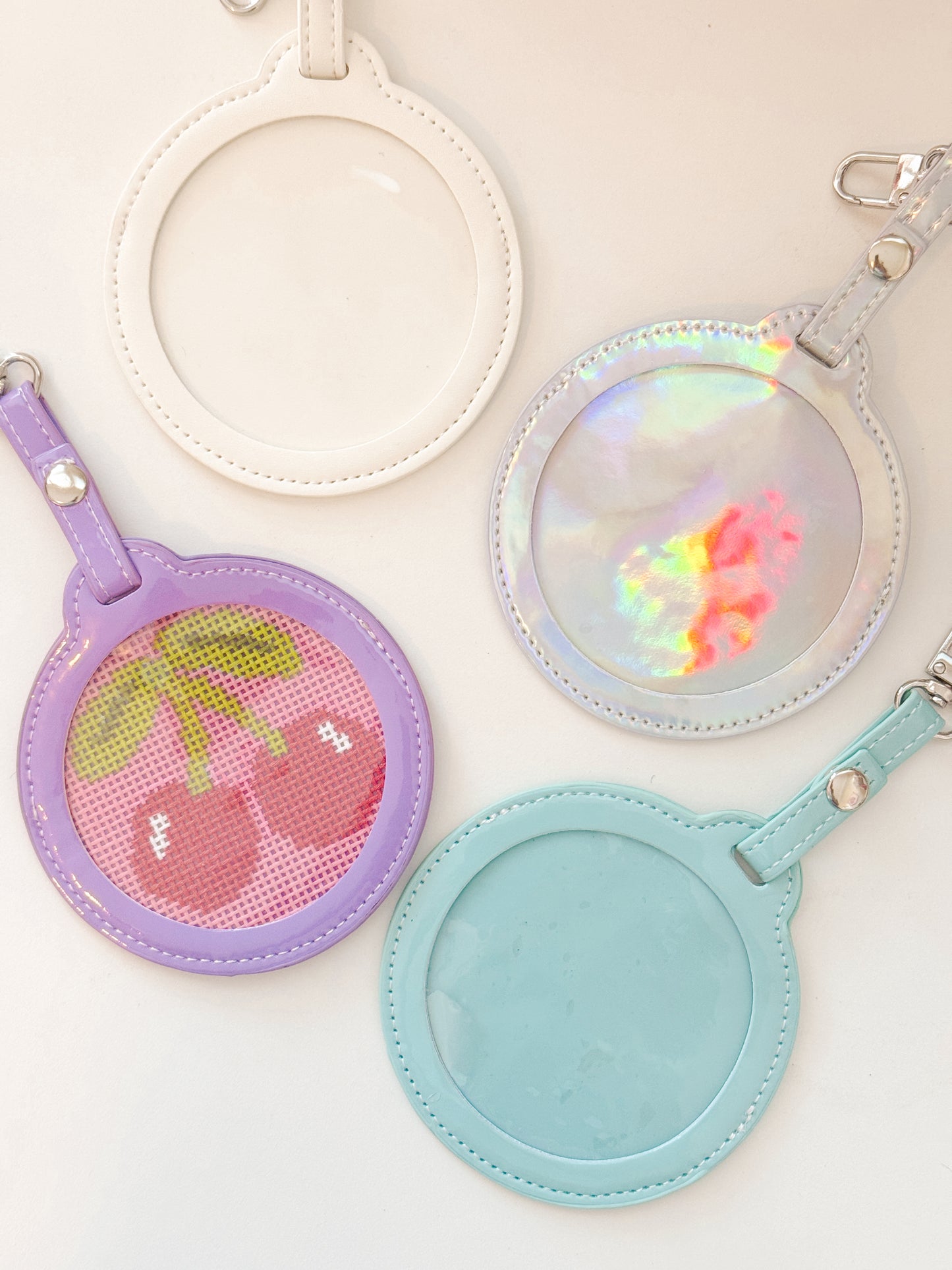 Self Finishing 3” Round Bag Tag Travel Tag, Needlepoint Self Finishing Interchangeable Bag Tag