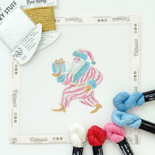 Whimsical Santa Christmas Needlepoint Canvas, 18 Mesh, Artisan Printed Needlepoint, 4x5 Design