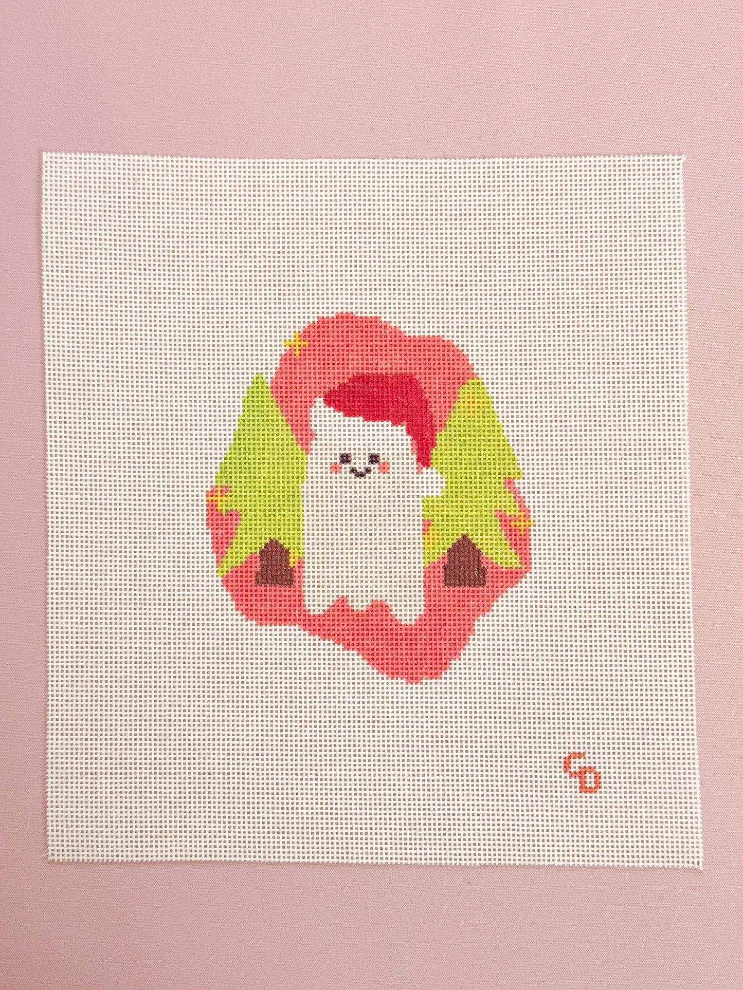 Christmas Ghost Aesthetic Modern Needlepoint Canvas 18 Mesh 4”x4” Design