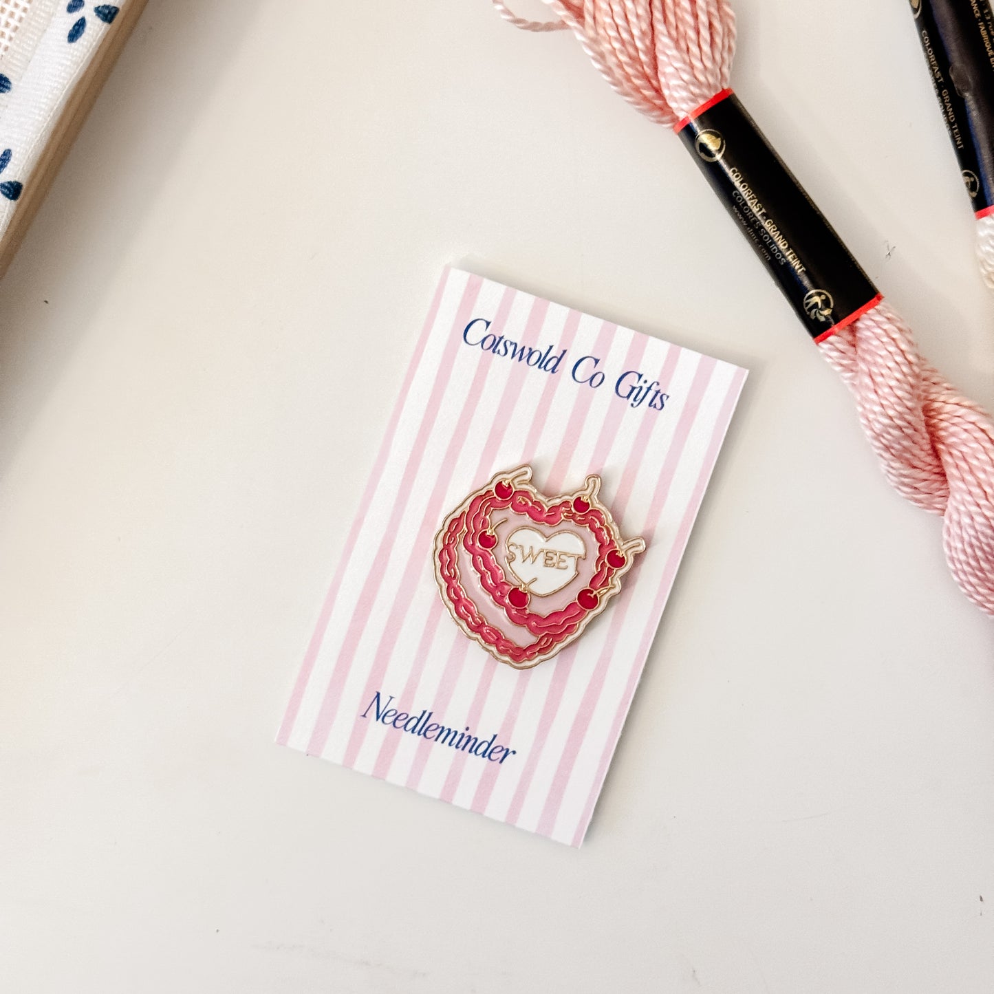 Aesthetic Coquette Needle Minder, Needlepoint Needle Minder, Cherry Heart Cake Cute Pink Neeldle Minder Magnetic