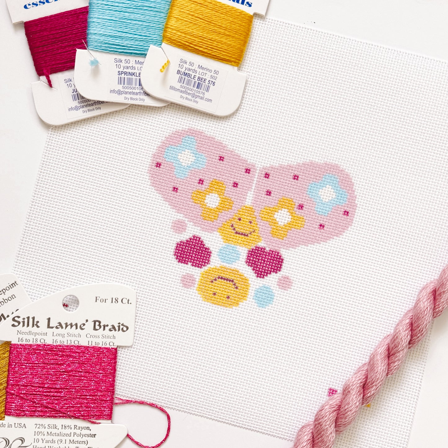 Happy Pills Aesthetic Needlepoint Canvas | Hand-Painted 5” Design on 8"x8" 18 Mesh | Ready to Ship