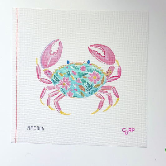 Floral Watercolor Crab Artist Printed Needlepoint Canvas 18 Mesh 10x8 Design