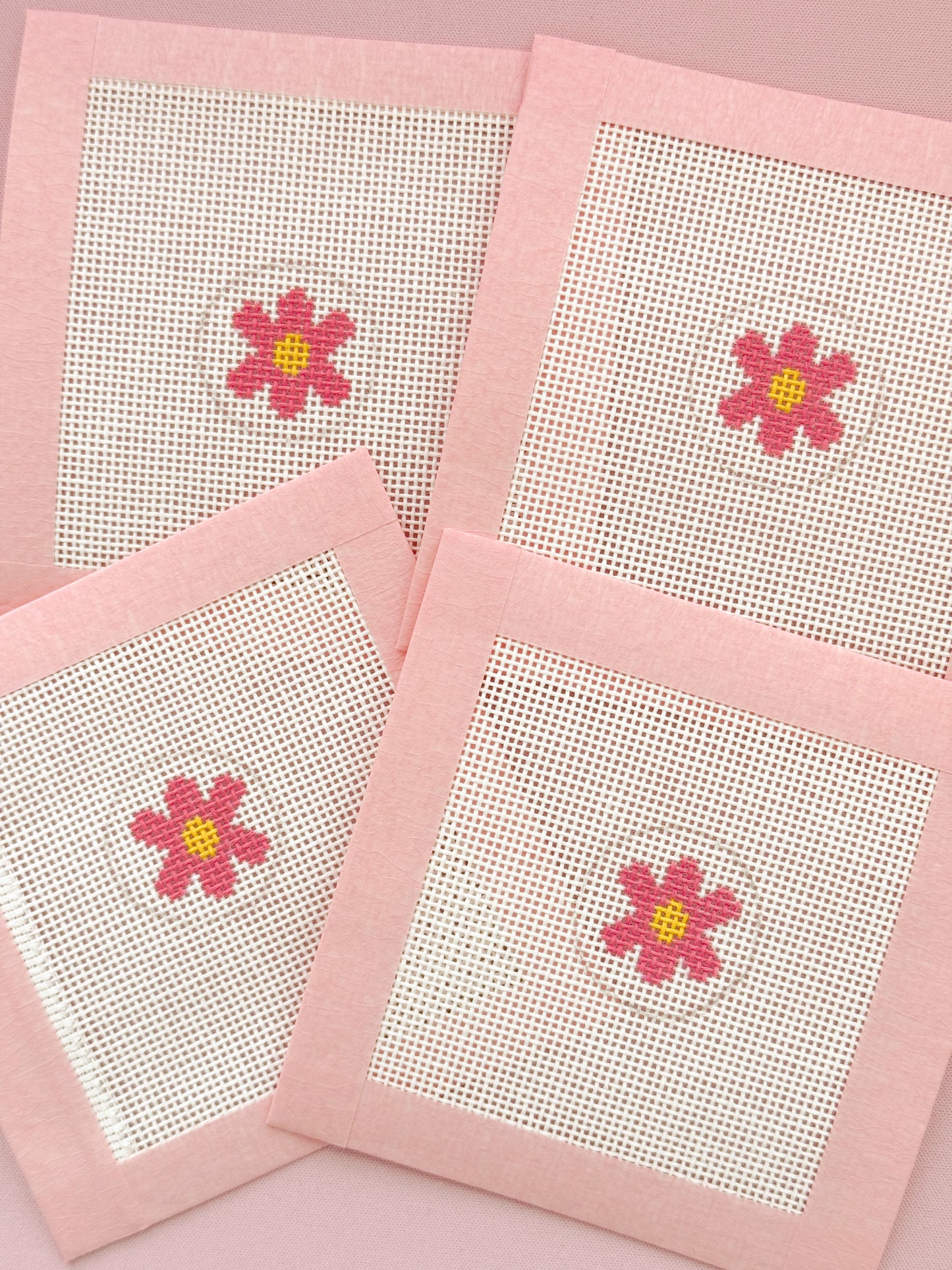 Mini Bag Tag Retro Flower Needlepoint Canvas Hand Painted Key Fob Canvas Mini 1”x1” 18 Mesh