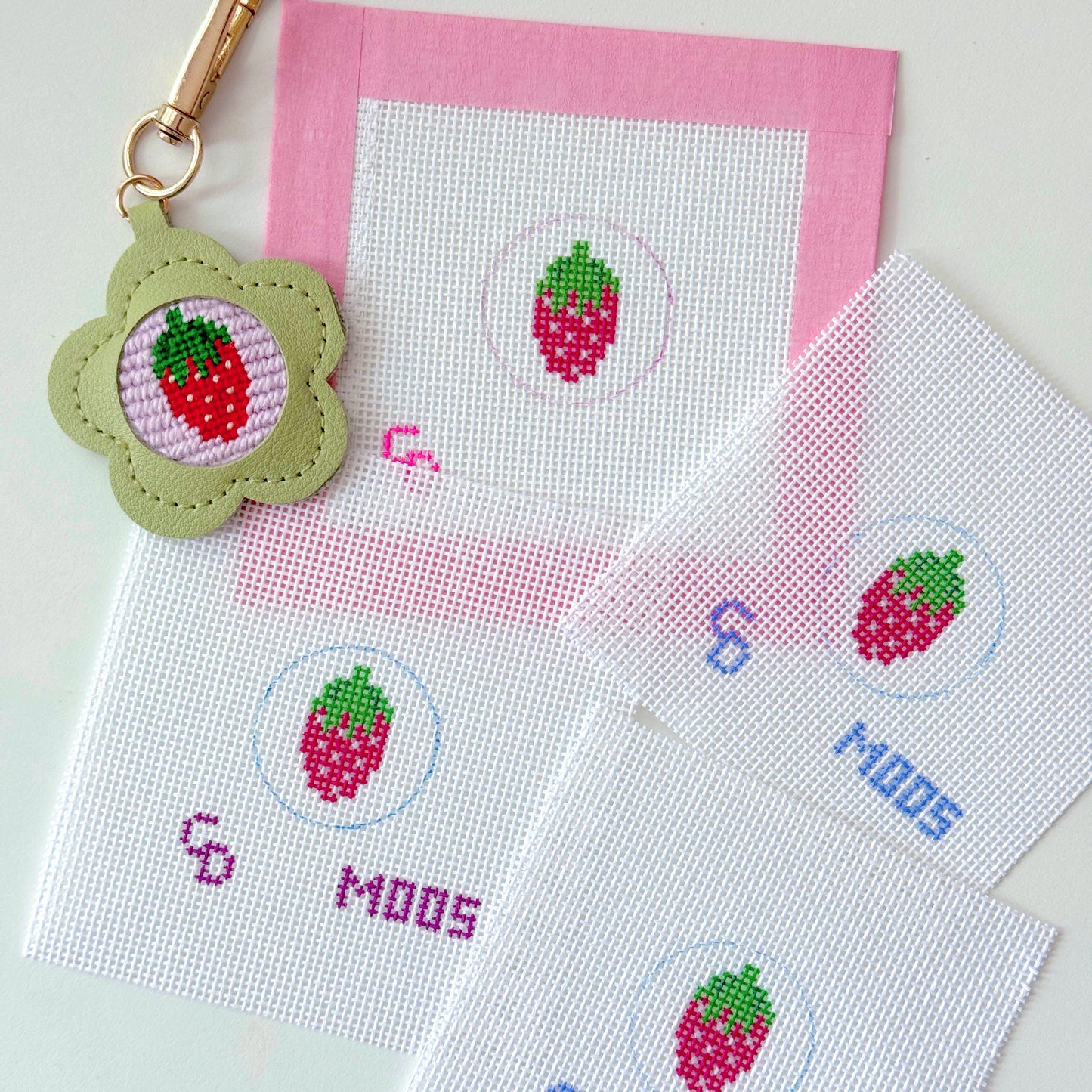 Mini Strawberry 1” Circle Key Fob Canvas Insert, 18 Mesh, Beginner Needlepoint