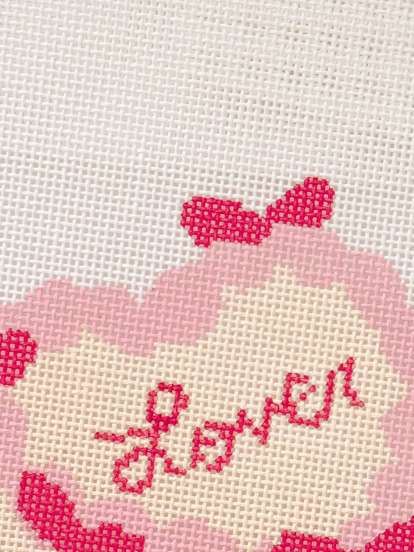 Coquette Bow Heart Cake Needlepoint Canvas | 4” 18 Mesh Coquette Needlepoint Design | Valentine’s Day Bow Cake