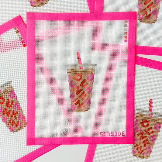 DD Iced Coffee Cup 18 Mesh Needlepoint Canvas 5” design